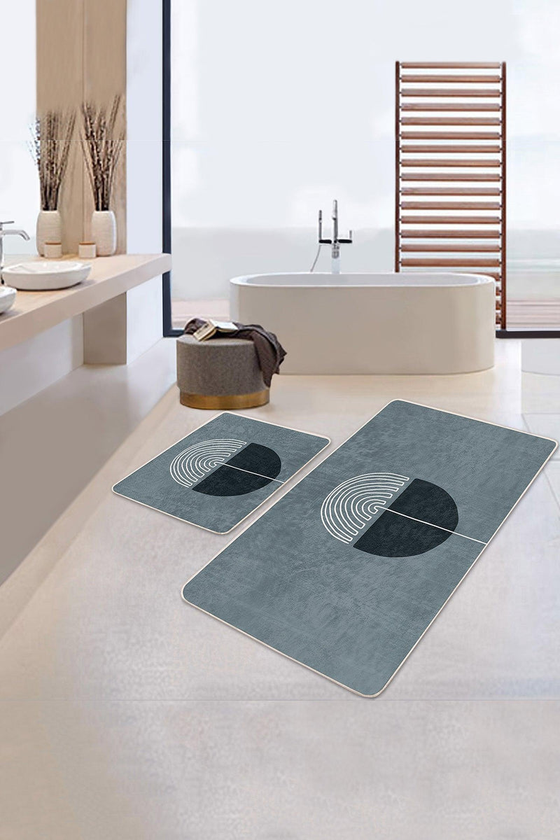 Onedraw Özel Tasarımlı Dijital Baskılı 2li Banyo Halısı Takımı Kaymaz Taban Yıkanabilir Bonvagon