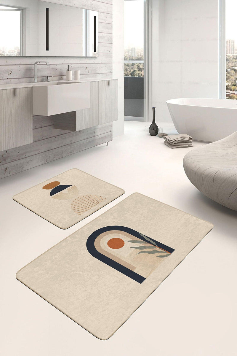 Onedraw Temalı Özel Tasarım Dijital Baskılı 2li Banyo Paspas ve Halısı Takımı Kaymaz Taban Yıkanabilir