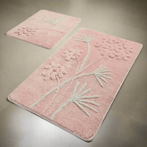 Orkide Pudra 2li Set Akrilik Banyo Paspas ve Halısı, Kaymaz Taban, Yıkanabilir Bonvagon