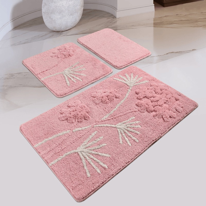 Orkide Pudra 3lü Set Akrilik Banyo Paspas ve Halısı, Kaymaz Taban, Yıkanabilir Bonvagon