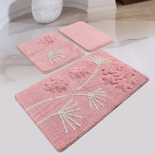Orkide Pudra 3lü Set Akrilik Banyo Paspas ve Halısı, Kaymaz Taban, Yıkanabilir Bonvagon