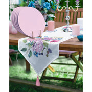 Ortanca Çiçeği Tasarımlı Üçgen Püsküllü Runner 1 Adet & 6 Adet Pembe Renkli Supla Bonvagon