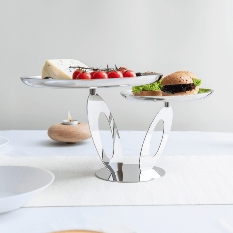 Ovalo Paslanmaz Çelik İki Tabaklı Sunum Standı 42x25x20cm