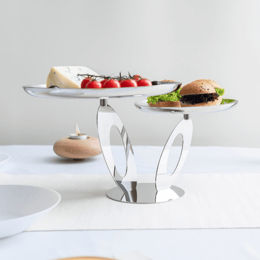 Ovalo Paslanmaz Çelik İki Tabaklı Sunum Standı 42x25x20cm