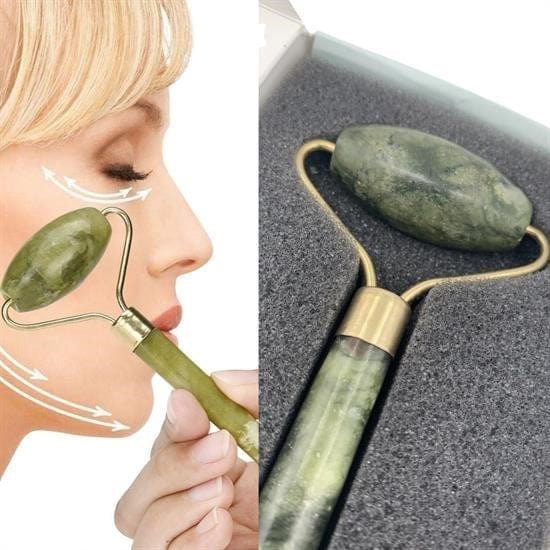 Özel Süngerli Kutusunda Kırılmaz Çift Taraflı 2li Cilt Yüz Masaj Aleti Jade Roller Yeşim Taş Bonvagon