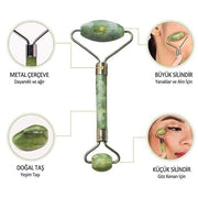 Özel Süngerli Kutusunda Kırılmaz Çift Taraflı 2li Cilt Yüz Masaj Aleti Jade Roller Yeşim Taş Bonvagon