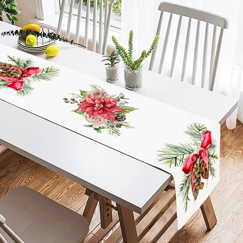 Özel Tasarım Kurdeleli Kozalak Motifli Dijital Baskılı Dekoratif Süet Runner Bonvagon