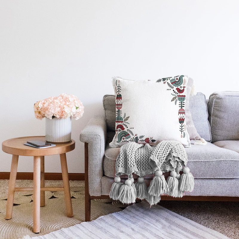 Özel Tasarım Kuş & Çiçek Motifli Dijital Baskılı Modern Raşel Kadife Yastık Kırlent Kılıfı Bonvagon