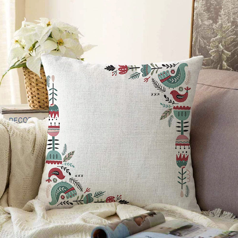 Özel Tasarım Kuş & Çiçek Motifli Dijital Baskılı Modern Raşel Kadife Yastık Kırlent Kılıfı Bonvagon