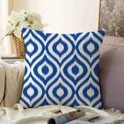 Özel Tasarım Lacivert İkat Desenli Dijital Baskılı Raşel Kadife Yastık Kırlent Kılıfı Bonvagon