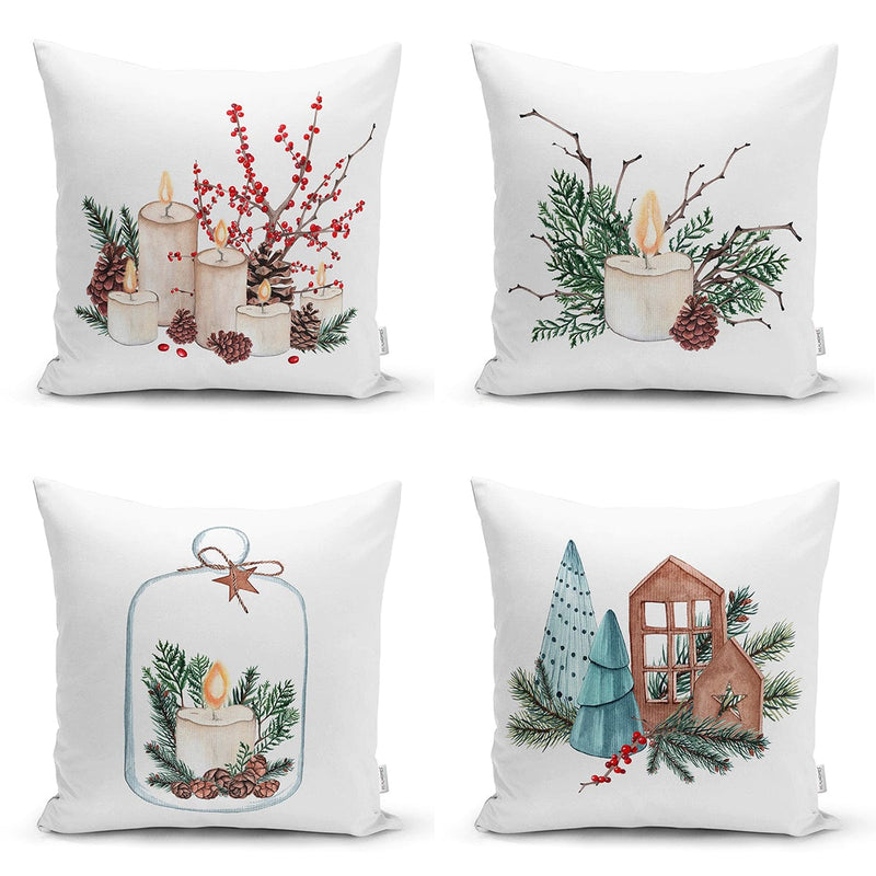 Özel Tasarım Mum Temalı Dijital Baskılı Modern 4lü Kırlent Kılıfı Seti Bonvagon