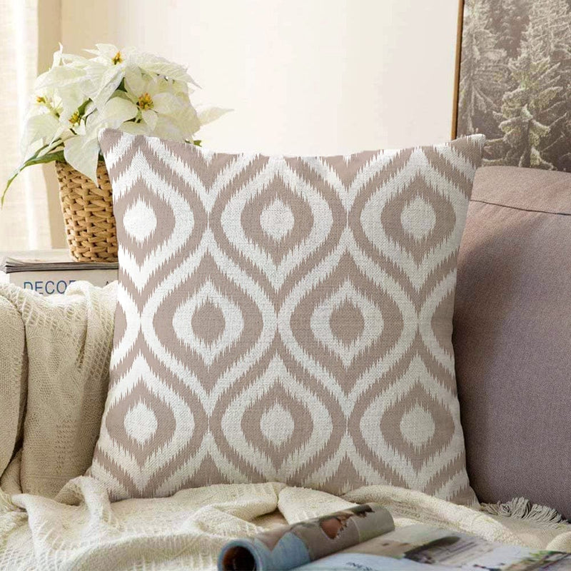 Özel Tasarım Vizon İkat Desenli Dijital Baskılı Raşel Kadife Yastık Kırlent Kılıfı Bonvagon