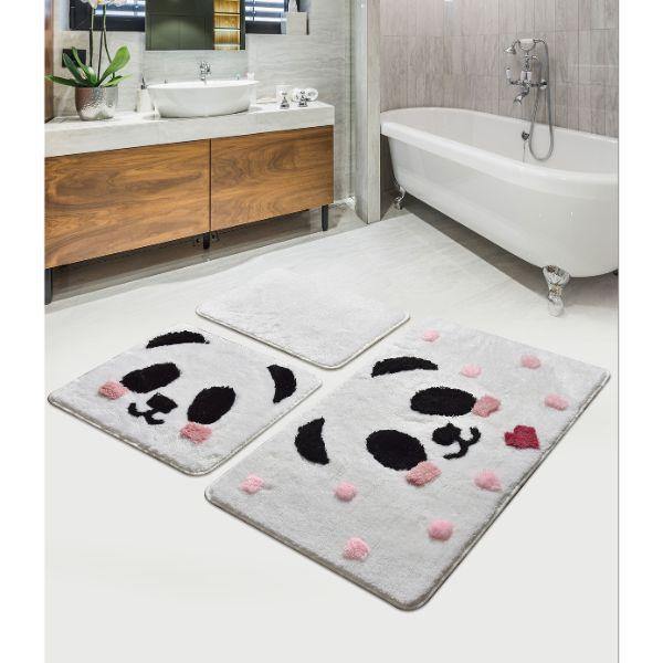 Panda 3lü Set Banyo Halısı, Kaymaz Taban, Yıkanabilir Bonvagon
