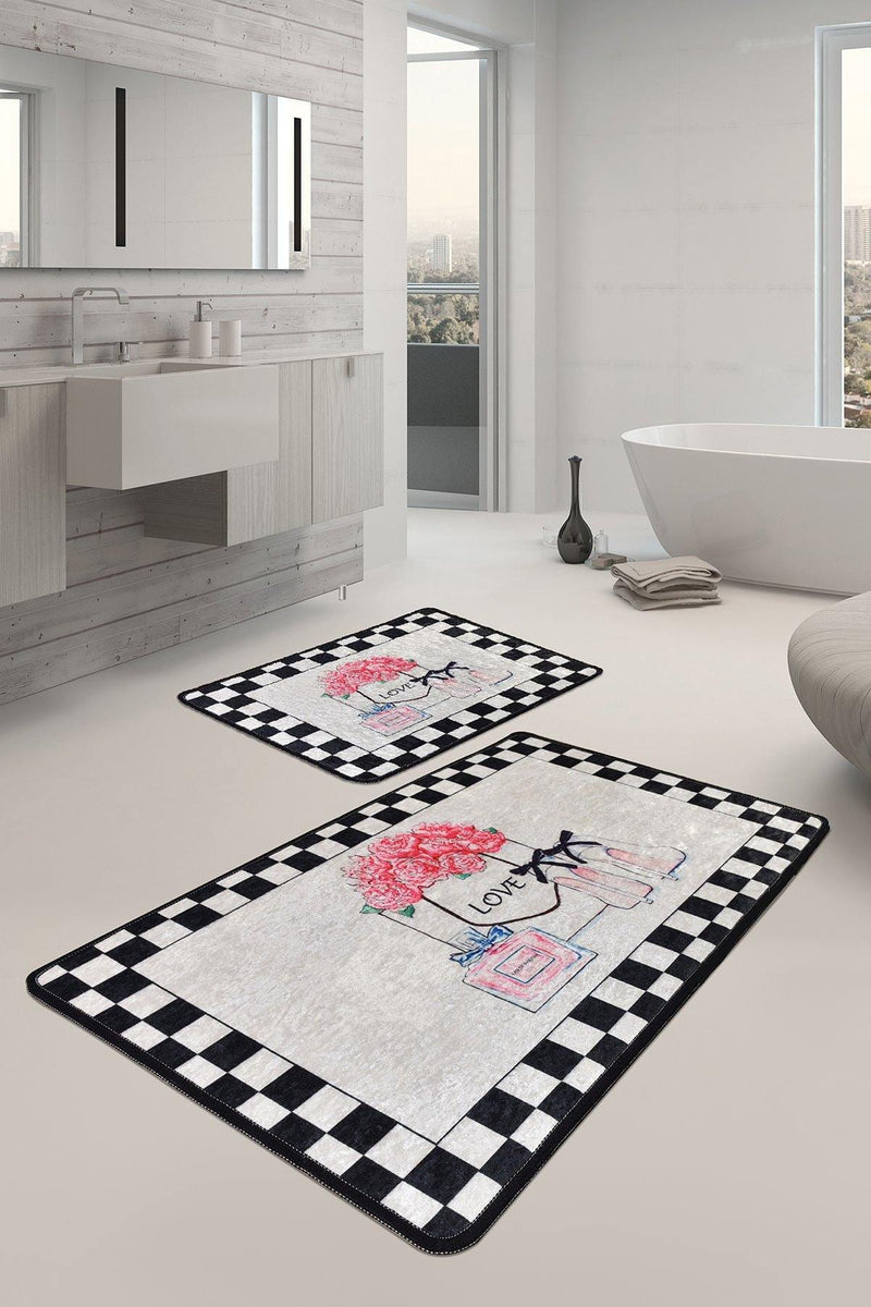 Parfume Dijital Baskılı 2li Set Banyo Halısı, Kaymaz Taban, Yıkanabilir Bonvagon