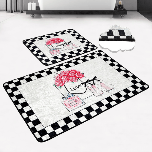 Parfume Dijital Baskılı 2li Set Banyo Paspas ve Halısı, Kaymaz Taban, Yıkanabilir Bonvagon