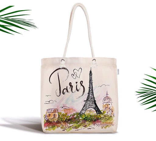 Paris Çizimli Modern Tasarımlı Dijital Baskılı Fermuarlı Kumaş Çanta Bonvagon