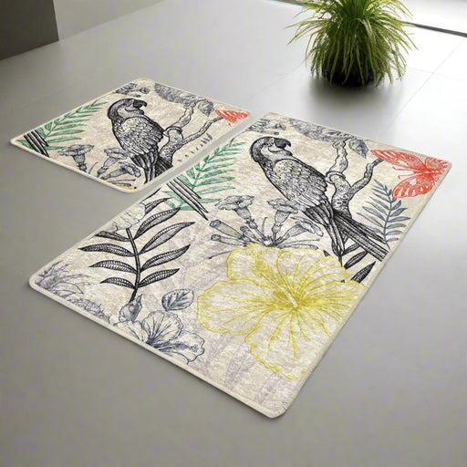 Parrot Dijital Baskılı 2li Set Banyo Halısı, Kaymaz Taban, Yıkanabilir Bonvagon