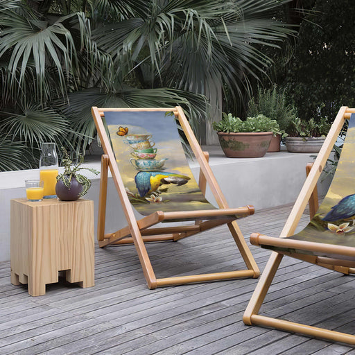 Parrot Katlanabilir Şezlong Katlanır Ahşap Lounge Chair