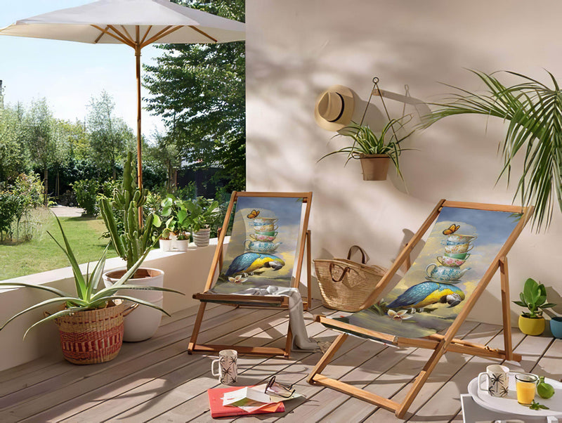 Parrot Katlanabilir Şezlong Katlanır Ahşap Lounge Chair