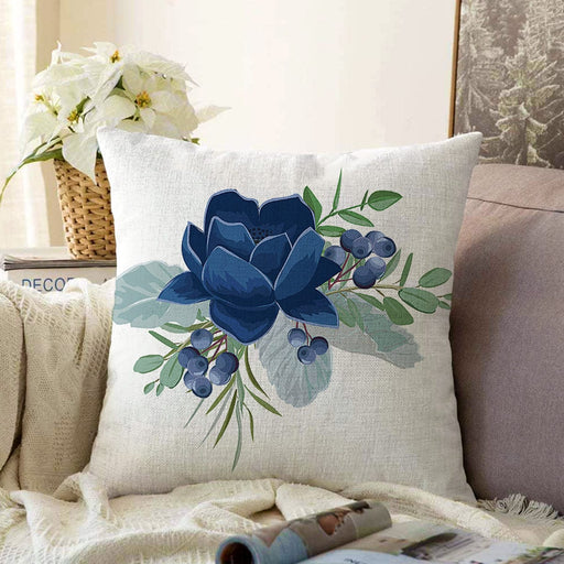 Pastel Mavi Gül Desenli Dijital Baskılı Dekoratif Raşel Kadife Yastık Kırlent Kılıfı Bonvagon