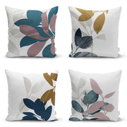 Pastel Renkli Yaprak Tasarımlı Dijital Baskılı Modern 4lü Kırlent Kılıfı Seti Bonvagon