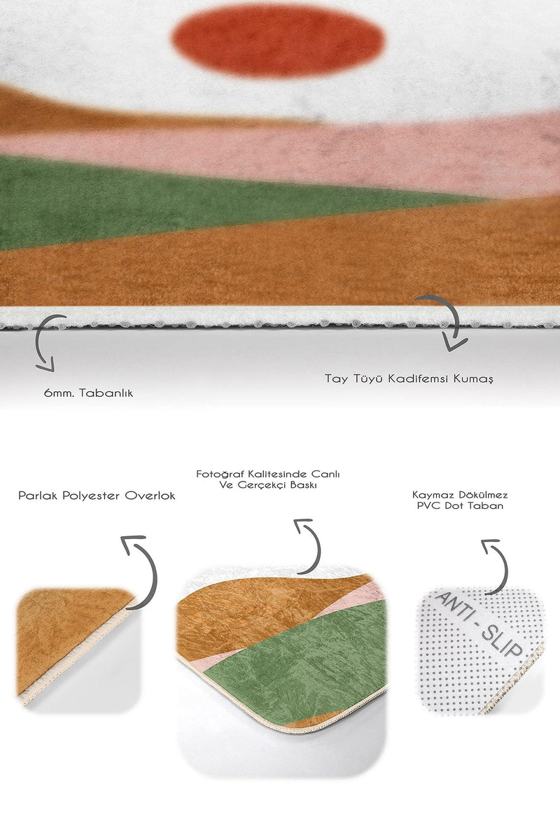 Pastel Renkli Zemin Onedraw Çizimli Dijital Baskılı 2li Banyo Halısı Takımı Kaymaz Taban Yıkanabilir Bonvagon