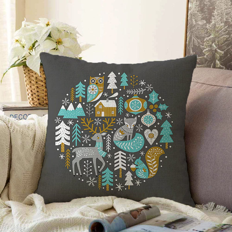 Pastel Zemin Üzerinde Yılbaşı Desenli Dijital Baskılı Modern Raşel Kadife Yastık Kırlent Kılıfı Bonvagon