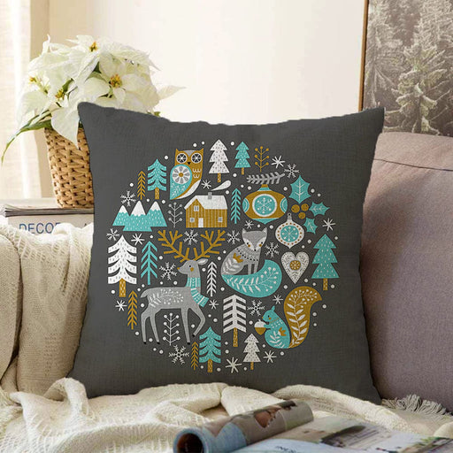 Pastel Zemin Üzerinde Yılbaşı Desenli Dijital Baskılı Modern Raşel Kadife Yastık Kırlent Kılıfı Bonvagon