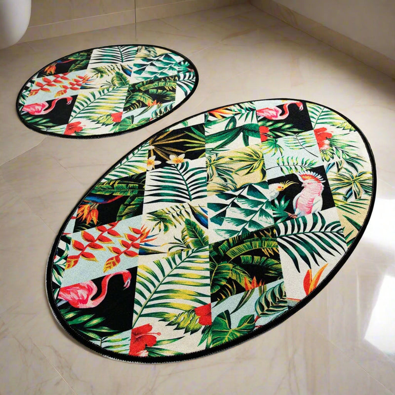 Patch Dijital Baskılı 2li Set Banyo Halısı, Kaymaz Taban, Yıkanabilir Bonvagon