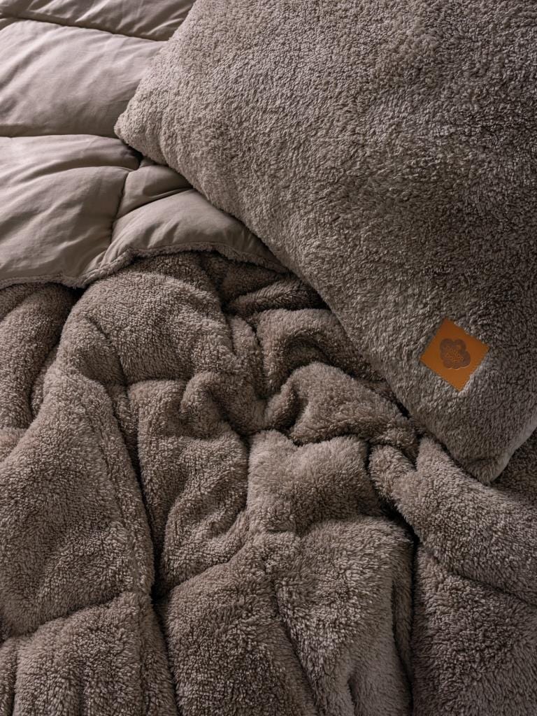 Peluş çift Kişilik Yorgan Seti Bej Bonvagon