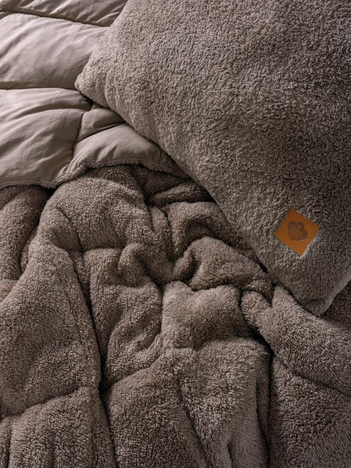 Peluş çift Kişilik Yorgan Seti Bej Bonvagon