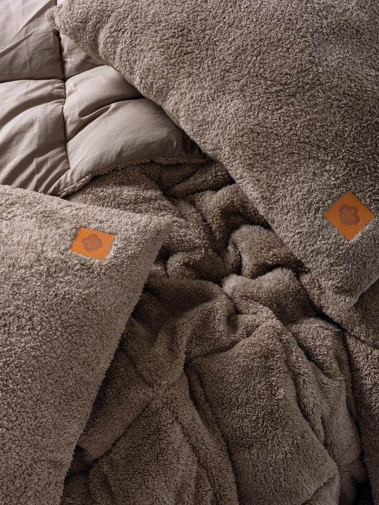 Peluş çift Kişilik Yorgan Seti Bej Bonvagon