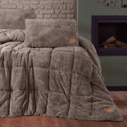 Peluş çift Kişilik Yorgan Seti Bej Bonvagon
