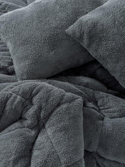 Peluş çift Kişilik Yorgan Seti Gri Bonvagon