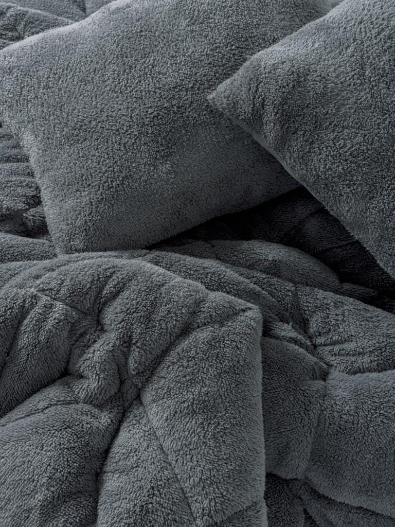 Peluş çift Kişilik Yorgan Seti Gri Bonvagon