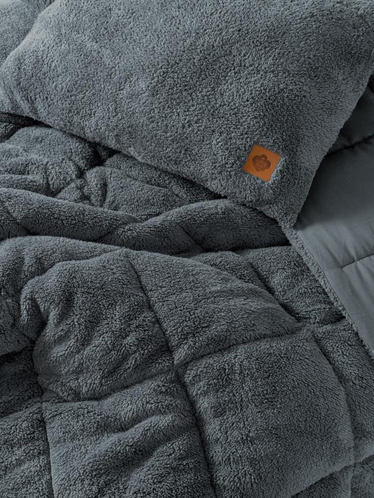 Peluş çift Kişilik Yorgan Seti Gri Bonvagon