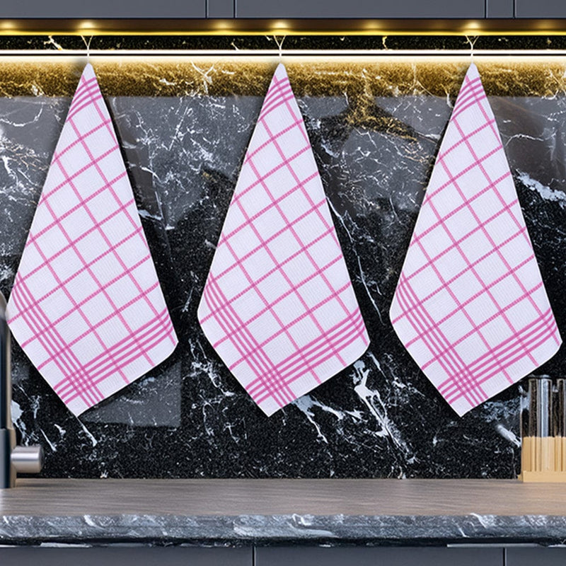 Pembe 3lü Kareli Set Kurulama Bezi Pamuklu Mutfak Havlusu Çok Amaçlı Örtü 50x70cm Bonvagon