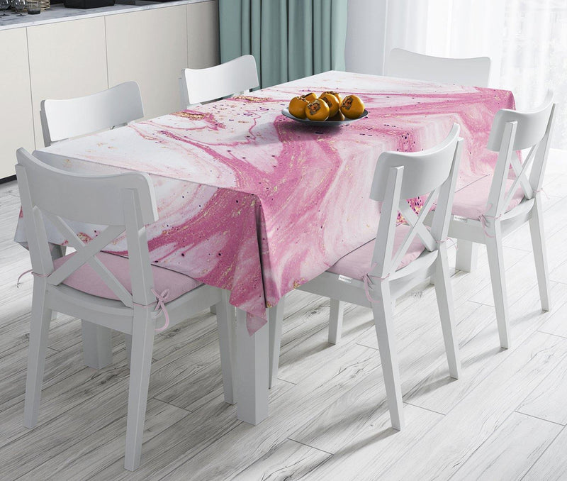 Pembe Beyaz Mermer Desenli Dijital Baskılı Leke Tutmaz Masa Örtüsü