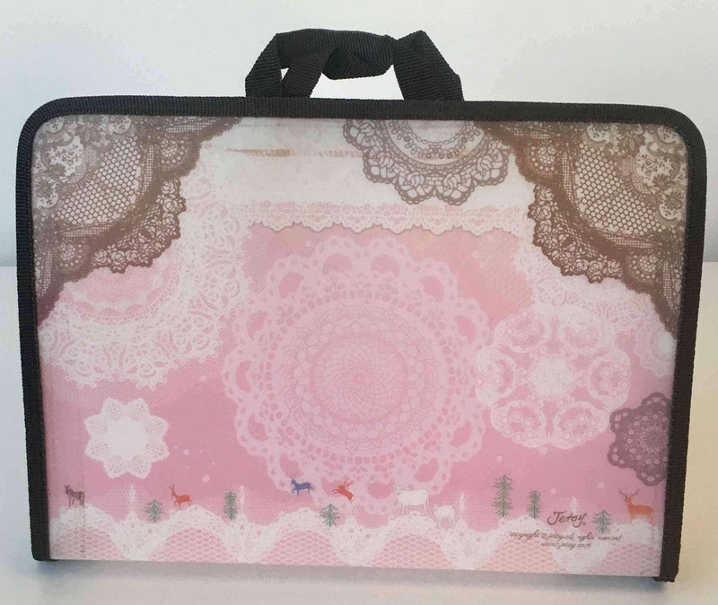 Pembe Dantel Görünümlü Fermuarlı A4 Dosya Bonvagon