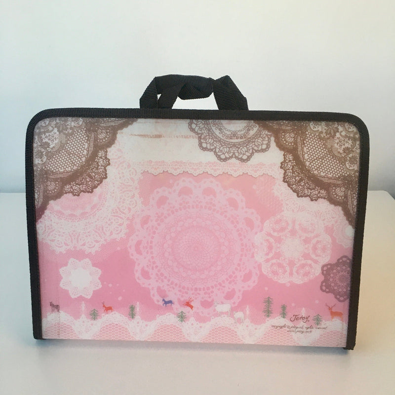 Pembe Dantel Görünümlü Fermuarlı A4 Dosya Bonvagon