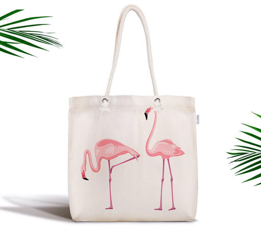 Pembe Flamingo Desenli Dijital Baskılı Fermuarlı Kumaş Çanta Bonvagon