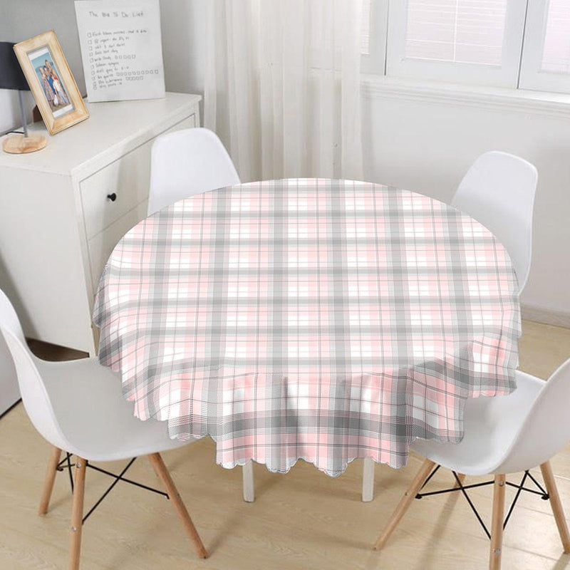 Pembe Gri Ekose Desenli Dekoratif Leke Tutmaz Masa Örtüsü Bonvagon