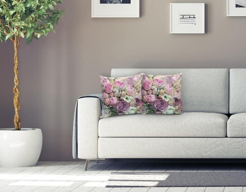 Pembe Güller Dijital Baskılı Dekoratif Yastık Kırlent Kılıfı 43x43cm