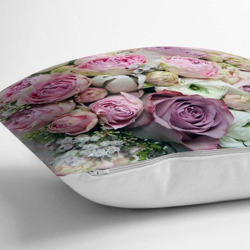 Pembe Güller Dijital Baskılı Dekoratif Yastık Kırlent Kılıfı 43x43cm Bonvagon