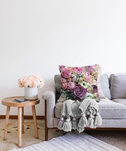 Pembe Güller Raşel Kadife Kumaş Çift Taraflı Dijital Baskılı Dekoratif Yastık Kırlent Kılıfı 43x43cm Bonvagon