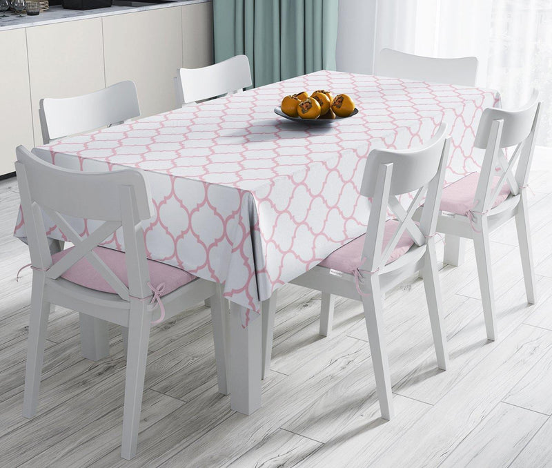 Pembe Renkli Ogea Desenli Dijital Baskılı Modern Leke Tutmaz Masa Örtüsü Bonvagon