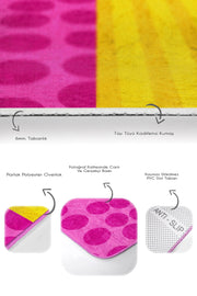 Pembe Sarı Pop-Art Motifli 2li Banyo Halısı Takımı Kaymaz Taban Yıkanabilir Bonvagon