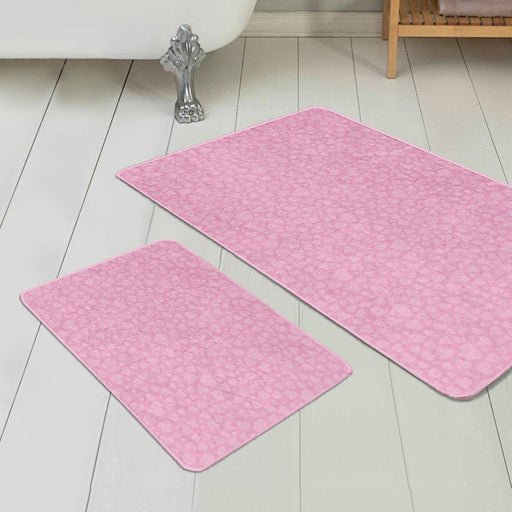 Pembe Temalı Love Tasarımlı Dijital Baskılı 2li Banyo Halısı Takımı Kaymaz Taban Yıkanabilir Bonvagon