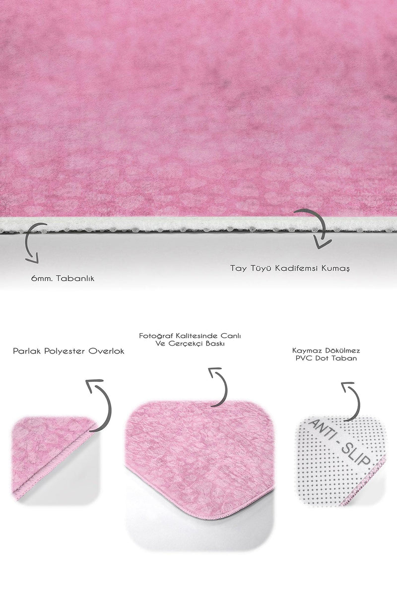 Pembe Temalı Love Tasarımlı Dijital Baskılı 2li Banyo Halısı Takımı Kaymaz Taban Yıkanabilir Bonvagon