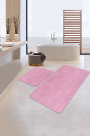 Pembe Temalı Love Tasarımlı Dijital Baskılı 2li Banyo Paspas ve Halısı Takımı Kaymaz Taban Yıkanabilir